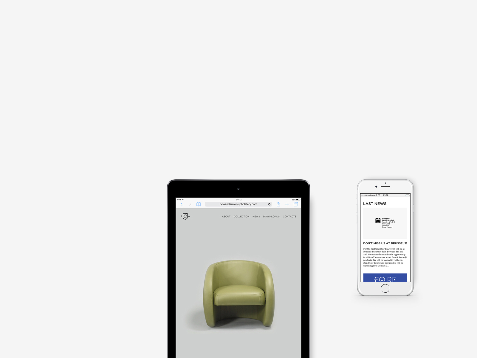 Bow & Arrow Upholstery website on devices mockup