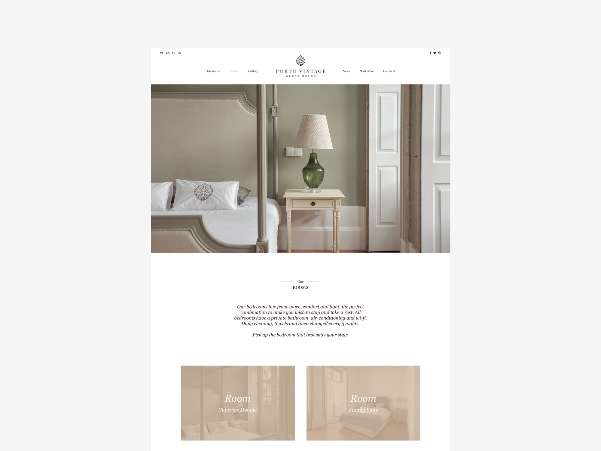 Porto Vintage Guest house rooms section mockup