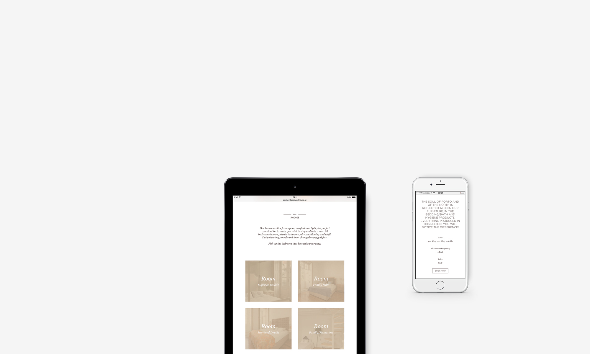 Porto Vintage Guest house website on devices mockup