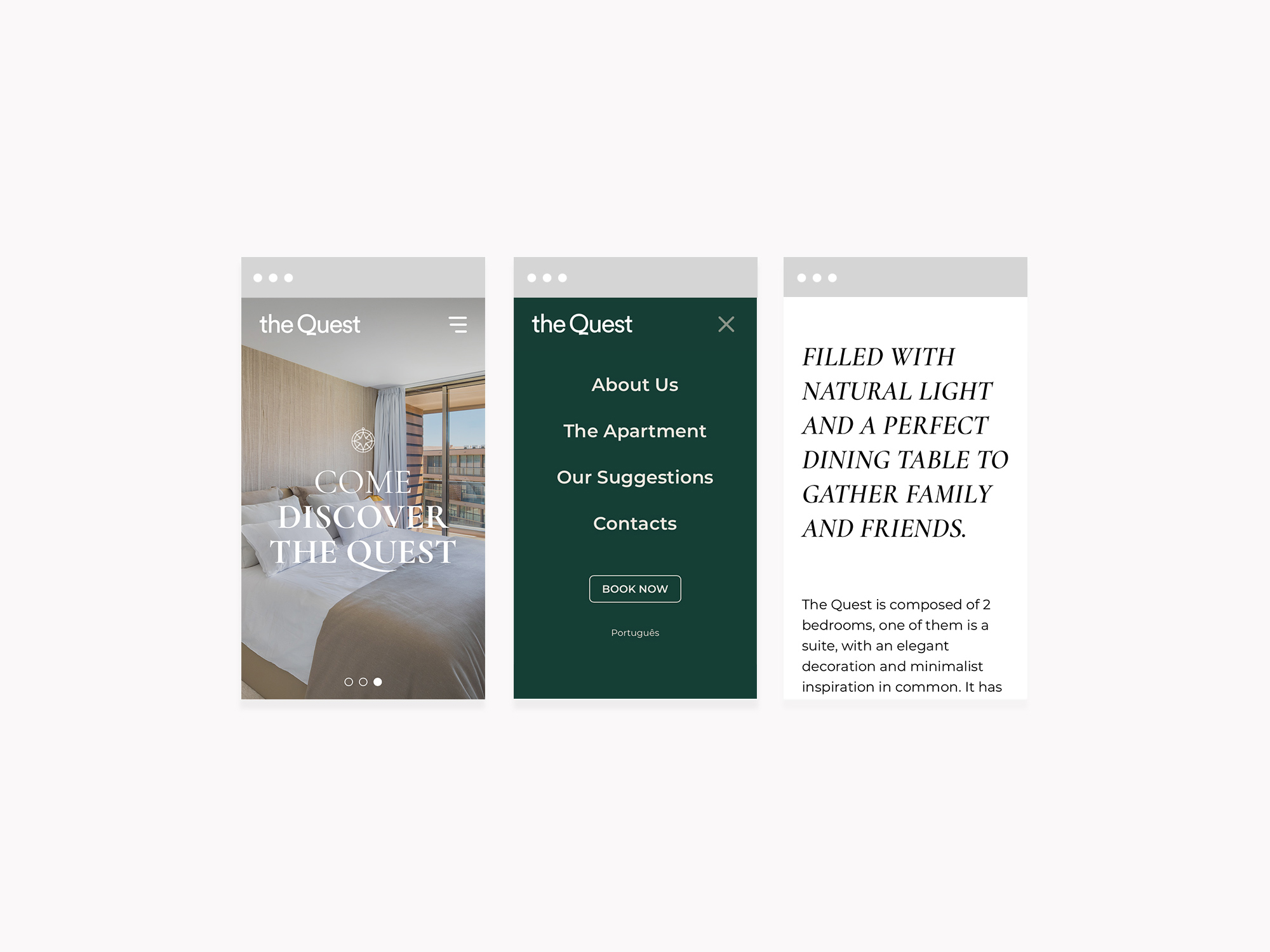 The Quest apartment website on devices mockup